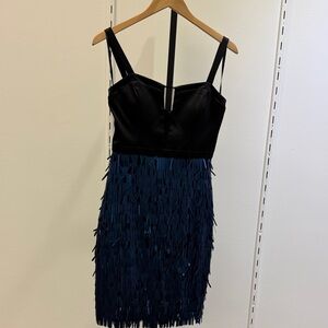 Guess Black and Blue Fringe Mini Dress